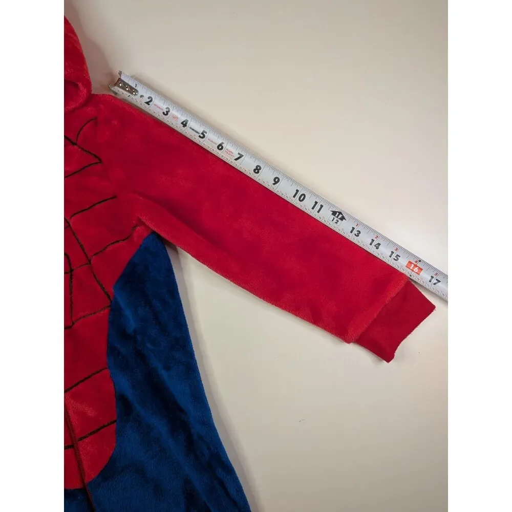 Boys Spider-Man One Piece Pajamas Size 8 Hooded Fleece Sleeper Red Blue
